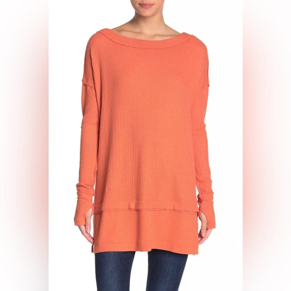 Free People We the Free North Shore Thermal Tunic Top Knit Sweater thumb holes M